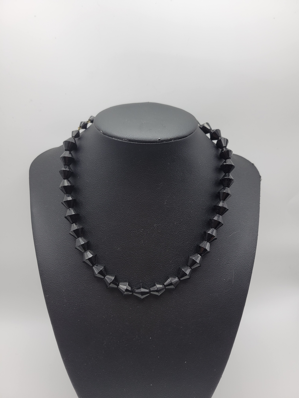 Vintage Western Germany Classic Black Faceted Bead Necklace